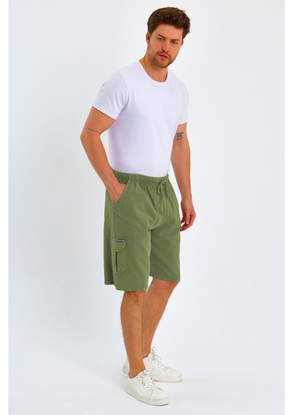 Yazlık Keten Görünümlü Kargo Cep Lastikli, Bol Kesim Toprak Renk Şort 201-46 modelleri
