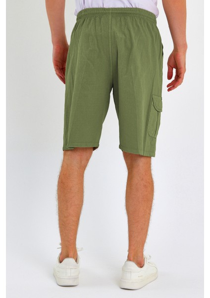 Yazlık Keten Görünümlü Kargo Cep Lastikli, Bol Kesim Toprak Renk Şort 201-46 fırsatları