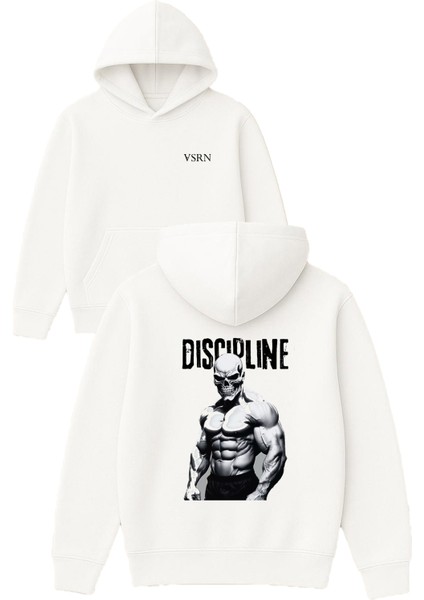 Gym Disiplin Tasarım Baskılı Oversize Beyaz Kapüşonlu Sweatshirt