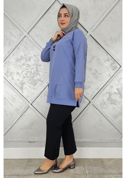 Kadın Kolye Detaylı Taşlı Tesettür Tunik