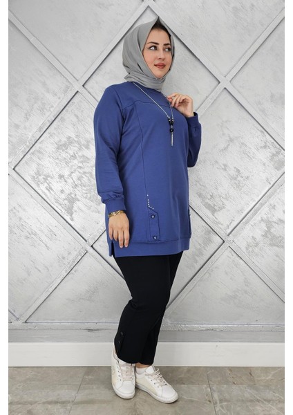 Kadın Kolye Detaylı Taşlı Tesettür Tunik