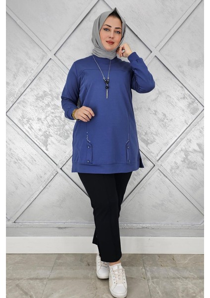 Kadın Kolye Detaylı Taşlı Tesettür Tunik modelleri