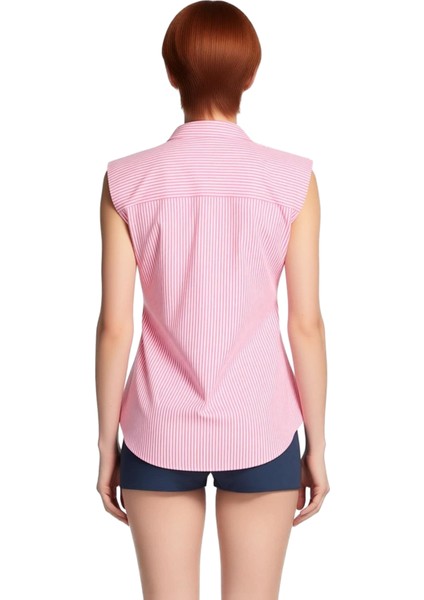 Kadınlar Için Şık Çizgili Bluz Kolsuz Gömlek Yaka Anvelop Tasarım ve Bel Bağlama Detayı Kaliteli modelleri