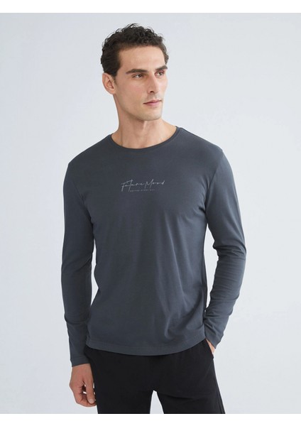 Lc Waıkıkı Siyah Bisiklet Yaka Uzun Kollu Erkek Pijama Takımı