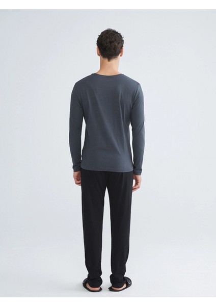 Lc Waıkıkı Siyah Bisiklet Yaka Uzun Kollu Erkek Pijama Takımı fırsatları