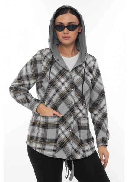 Büyük Beden Rahat Kalıp Kapüşonlu Oduncu Kadın Gömlek Hırka fiyatları