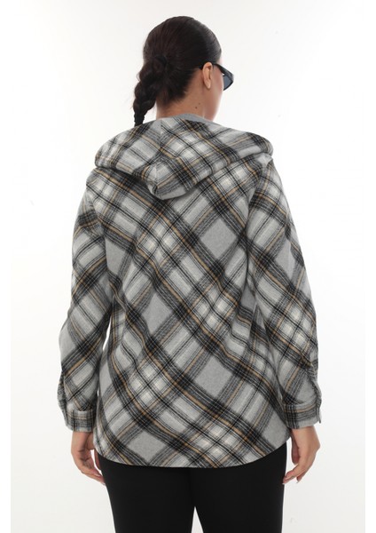 Büyük Beden Rahat Kalıp Kapüşonlu Oduncu Kadın Gömlek Hırka modelleri