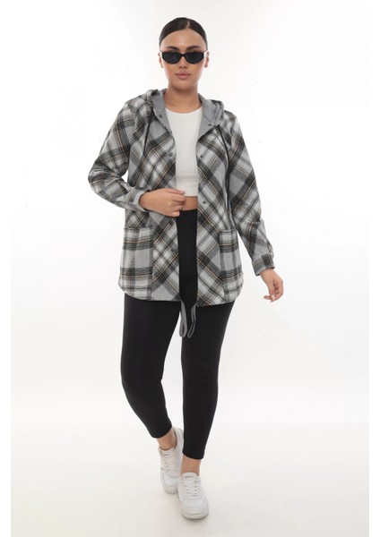 Büyük Beden Rahat Kalıp Kapüşonlu Oduncu Kadın Gömlek Hırka fırsatları