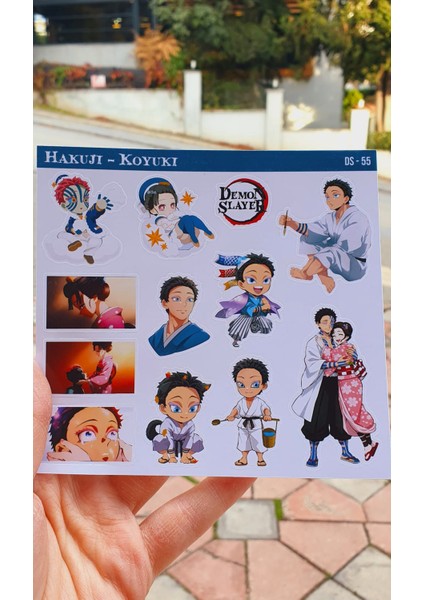 Akaza-Demon Slayer Hakuji-Koyuki -Parlak Kağıt 2 Li Set Anime Sticker Çıkartma-Kimetsu No Yaiba