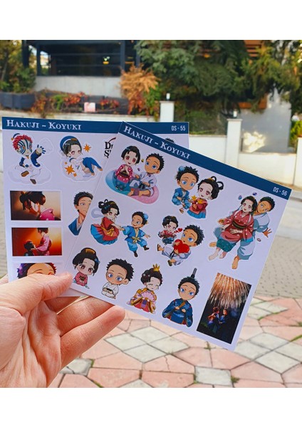 Akaza-Demon Slayer Hakuji-Koyuki -Parlak Kağıt 2 Li Set Anime Sticker Çıkartma-Kimetsu No Yaiba