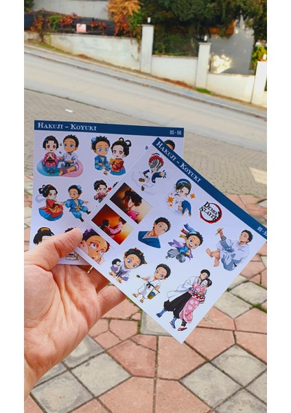 Akaza-Demon Slayer Hakuji-Koyuki -Parlak Kağıt 2 Li Set Anime Sticker Çıkartma-Kimetsu No Yaiba