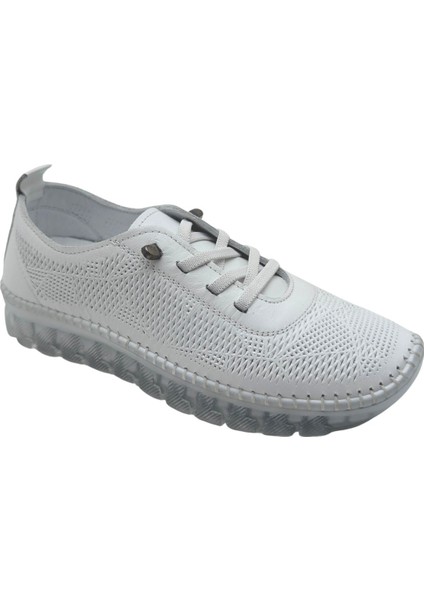 Reina | Kadın Hakiki Deri Rahat Ayakkabı - Beyaz-Delikli - 38