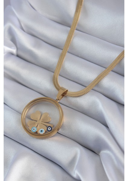 316L Çelik Gold Renk İtalyan Zincir Açılabilir Fanus Yonca Figür Model Kadın Kolye fırsatları