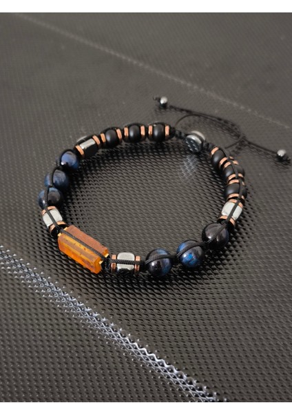 Natürel Serbest Kesim Baltık Damla Kehribar-8 mm Mavi Kaplangözü-Mat Oniks-Hematit Doğaltaş Bileklik Takı Aksesuar Erkek Bileklik modelleri