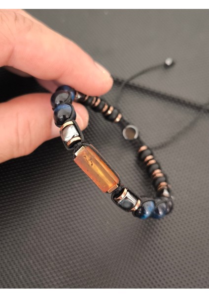 Natürel Serbest Kesim Baltık Damla Kehribar-8 mm Mavi Kaplangözü-Mat Oniks-Hematit Doğaltaş Bileklik Takı Aksesuar Erkek Bileklik fırsatları