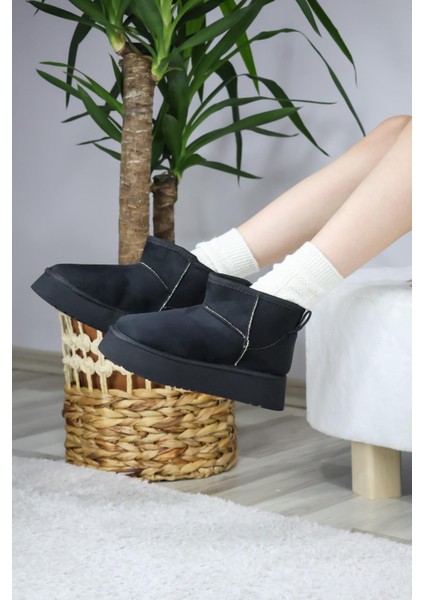 Kadın Pavro Süet Içi Kürklü Kalın Taban ( 4.5 cm ) Mini Kısa Bot Siyah fırsatları