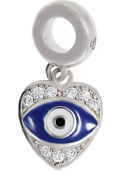 Kadın Kalp Model Nazar Boncuğu Göz Detay Gümüş Charm