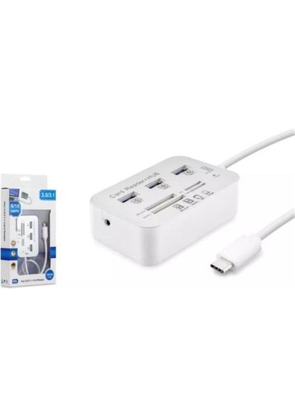 HDX7029 Type-C Hub Combo 3-Usb3.0 + Ms + Sd + M2 + Tf 20CM 7ın1 Beyaz