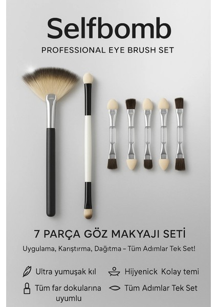 7’li Göz Fırça Seti – Profesyonel Aplikatör & Blending Brush Seti modelleri