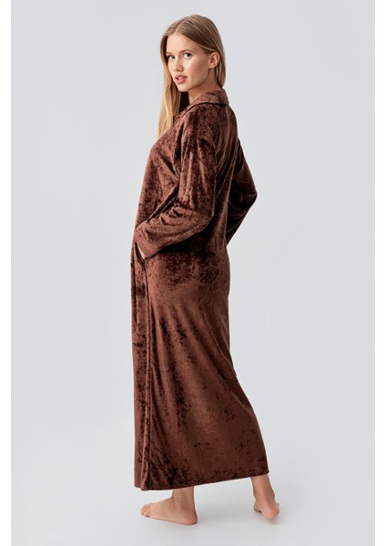 Uzun Kollu Fermuarlı Cepli Esnek Viskoz Kadife Elbise modelleri