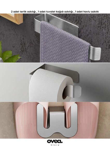 2 Adet Terlik Askılığı/1 Adet Tuvalet Kağıdı Askılığı/1 Adet Havlu Askılık/paslanmaz Çelik