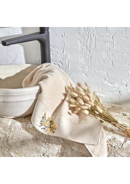 NAKIŞLI%100 Pamuk Havlu Bej 30X50 cm