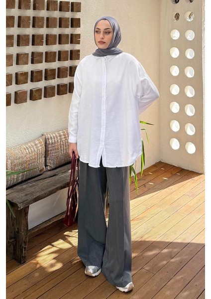 Müslin Tesettür Gömlek Beyaz