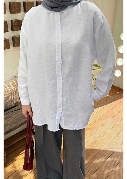 Müslin Tesettür Gömlek Beyaz modelleri