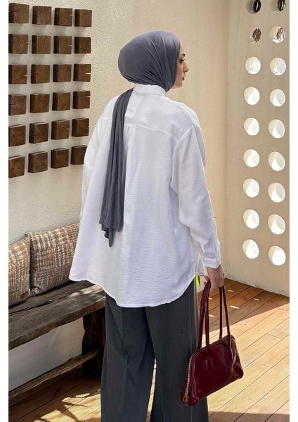 Müslin Tesettür Gömlek Beyaz fırsatları