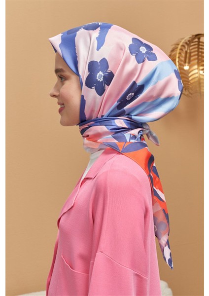 Twill Eşarp Mini Flowers Desen Pembe modelleri