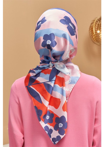 Twill Eşarp Mini Flowers Desen Pembe
