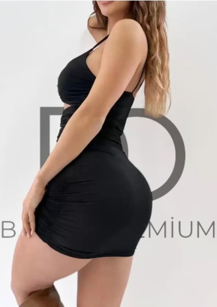 Mini Elbise Mavi , Siyah , Kırmızı Renk Büzgülü Mini Elbise