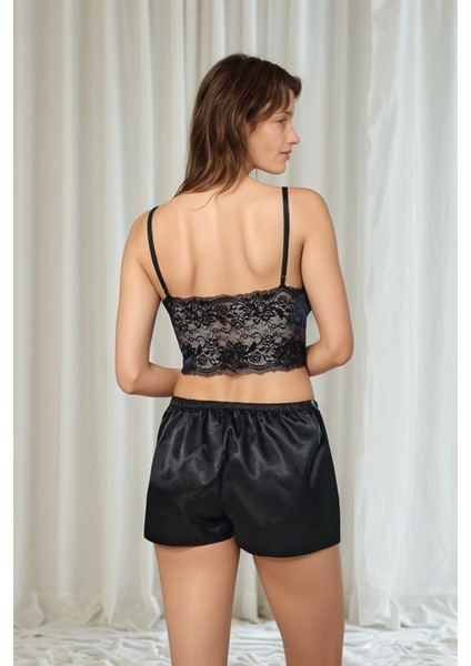 Kadın Siyah Saten Gelin 6'lı Çeyiz Seti Sabahlık & Gecelik & Pijama Şortlu Takım W8U6O2K0KKA fırsatları