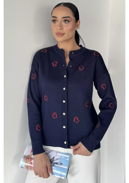 Kalp Nakışlı Kadın Triko Hırka (S-M-L Uyumludur) P-00018884 fiyatları