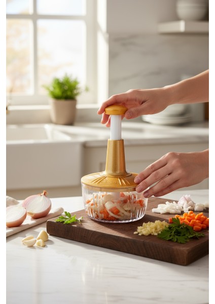 3 Bıçaklı Solingen Paslanmaz Çelik Bıçaklı Basmalı El Rondosu Bas Kes Manuel Sebze Doğrayıcı