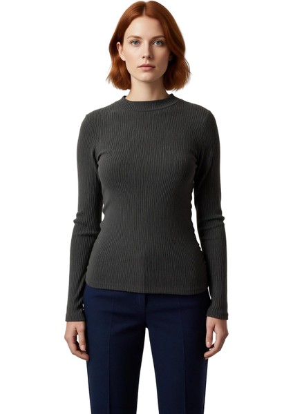 Stil Kadın Büzgü Drape Detaylı Normal Kalıp Bluz Regular Örme Slim Kalıp