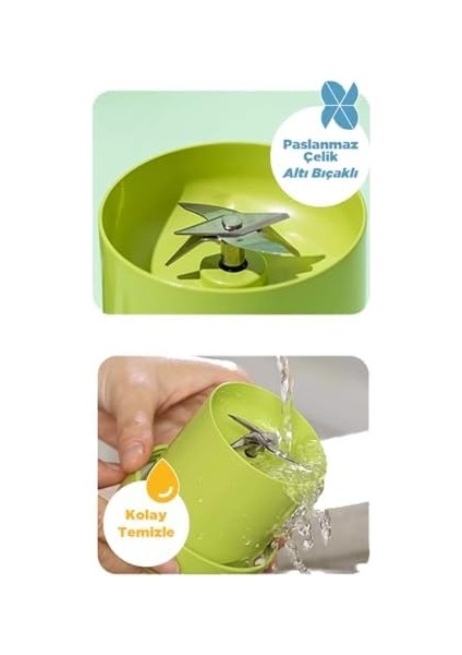 Smoothie Taşınabilir Şarjlı Kişisel Mini Meyve Karıştırıcı 300 ml (Yeşil) modelleri