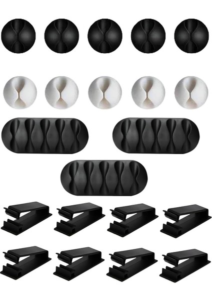 21 Parça Kablo Tutucu Seti | Yapışkanlı Kablo Klipsi | Masa Üstü Kablo Düzenleyici | Şarj Kablosu, Kulaklık, Usb, Hdmı, Mouse Kablosu Için | Ofis & Ev Kullanımı | Kablo Yönetimi Çözümü