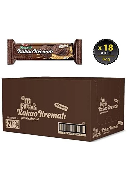 Eti Burçak Kakao Kremalı Yulaflı Bisküvi 82 G x 18 Adet fiyatları