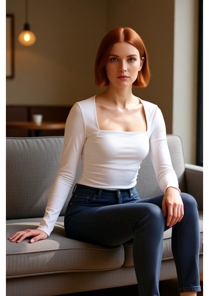 Kadın Moda Şık Üst Giyim Regular Kare Yaka Slim Kalıp Örme Büzgü Drape Detaylı Vücuda Oturan Bluz