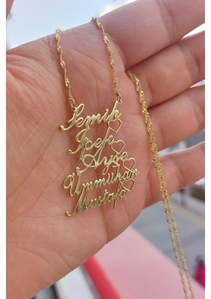 925 Ayar Gümüş 24 Ayar Altın Kaplama 5 Isimli Kolye