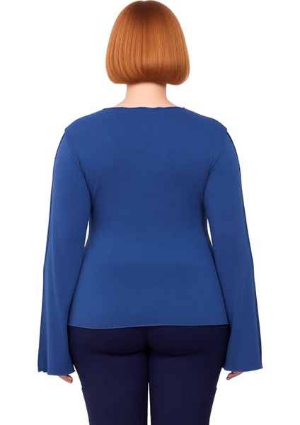 Kadın Bisiklet Yaka Nervür Detaylı Ispanyol Kol Viskon Ribana Büyük Beden Bluz Kaliteli Şık fırsatları