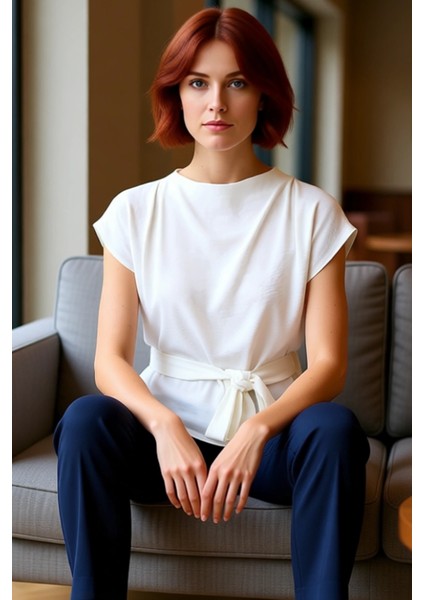 Kadın Düğmeli Kuşaklı Kolsuz Bisiklet Yaka Üst Kaliteli Şık Rahat Modern Zarif Günlük