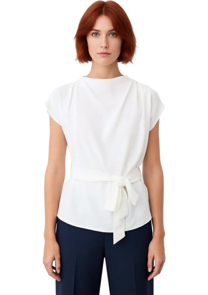 Kadın Düğmeli Kuşaklı Kolsuz Bisiklet Yaka Üst Kaliteli Şık Rahat Modern Zarif Günlük fiyatları