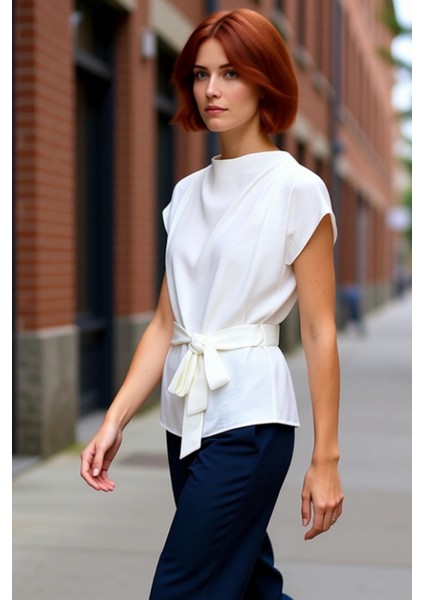 Kadın Düğmeli Kuşaklı Kolsuz Bisiklet Yaka Üst Kaliteli Şık Rahat Modern Zarif Günlük fırsatları