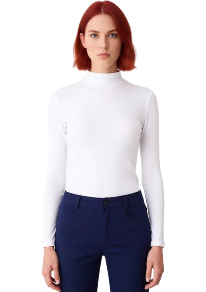 Kadın Moda Şık Regular Dik Yaka Slim Kalıp Örme Fitted Vücuda Oturan Kol Fitilli Esnek Bluz fiyatları