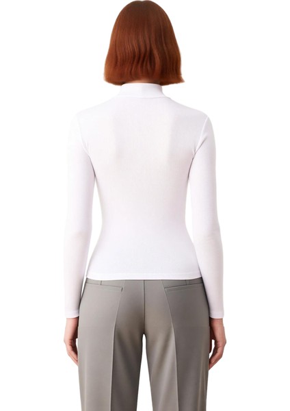 Kadın Moda Şık Regular Dik Yaka Slim Kalıp Örme Fitted Vücuda Oturan Kol Fitilli Esnek Bluz modelleri