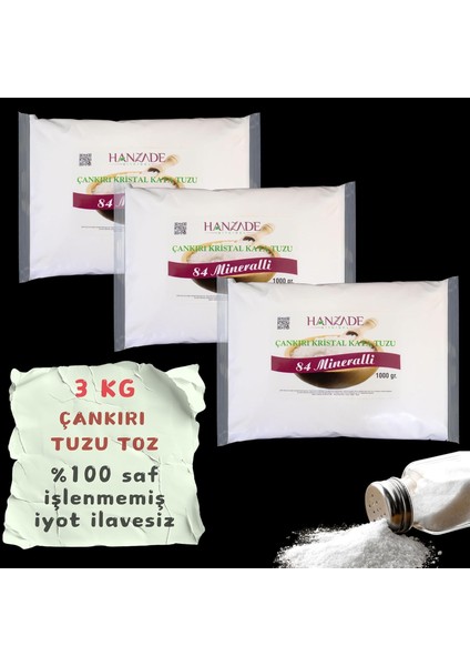 Hanzade Bitkisel 84 Mineralli Çankırı Kristal Kaya Tuzu (3 Kg, Toz Kaya Tuzu) fiyatları