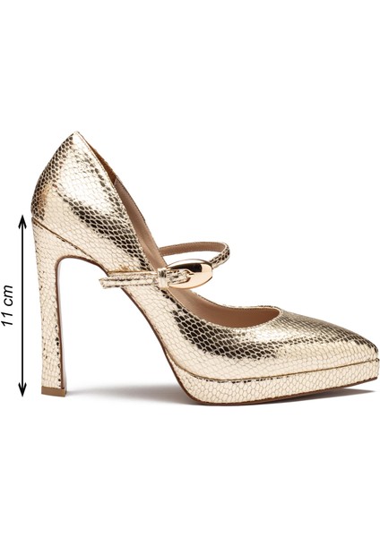 Kadın Yüksek Topuklu Yılan Desenli Tokalı Platform 6000 fiyatları