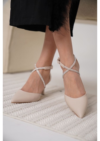 Fiona Taşlı Kadın Bej Topuklu Ayakkabı indirimleri